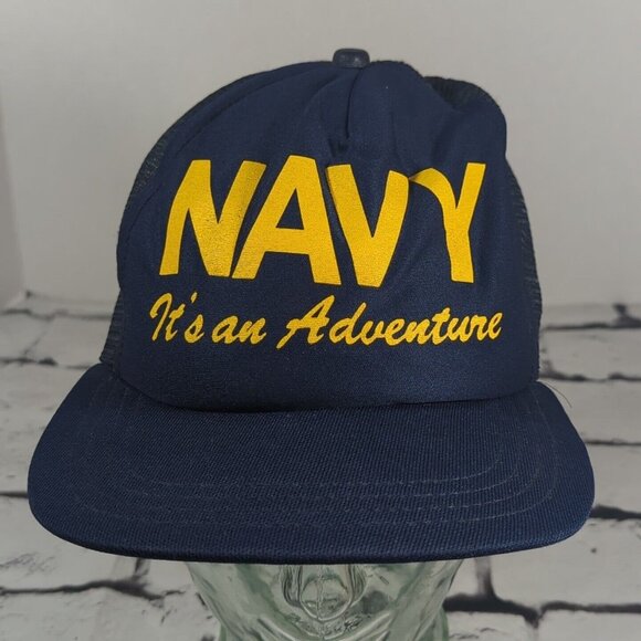 Navy Its An Adventure Vintage Snapback Trucker Hat Adjustable  Cap Made in USA - Picture 1 of 7